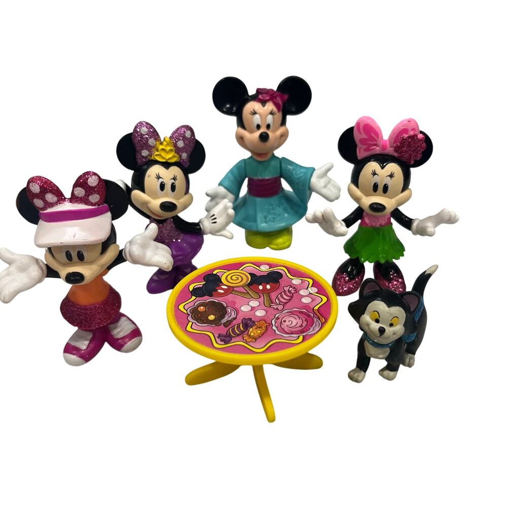 Minnie Mouse Figures Lot 4 Sparkle Glitter Just Play Vintage Epcot Kimono Figaro